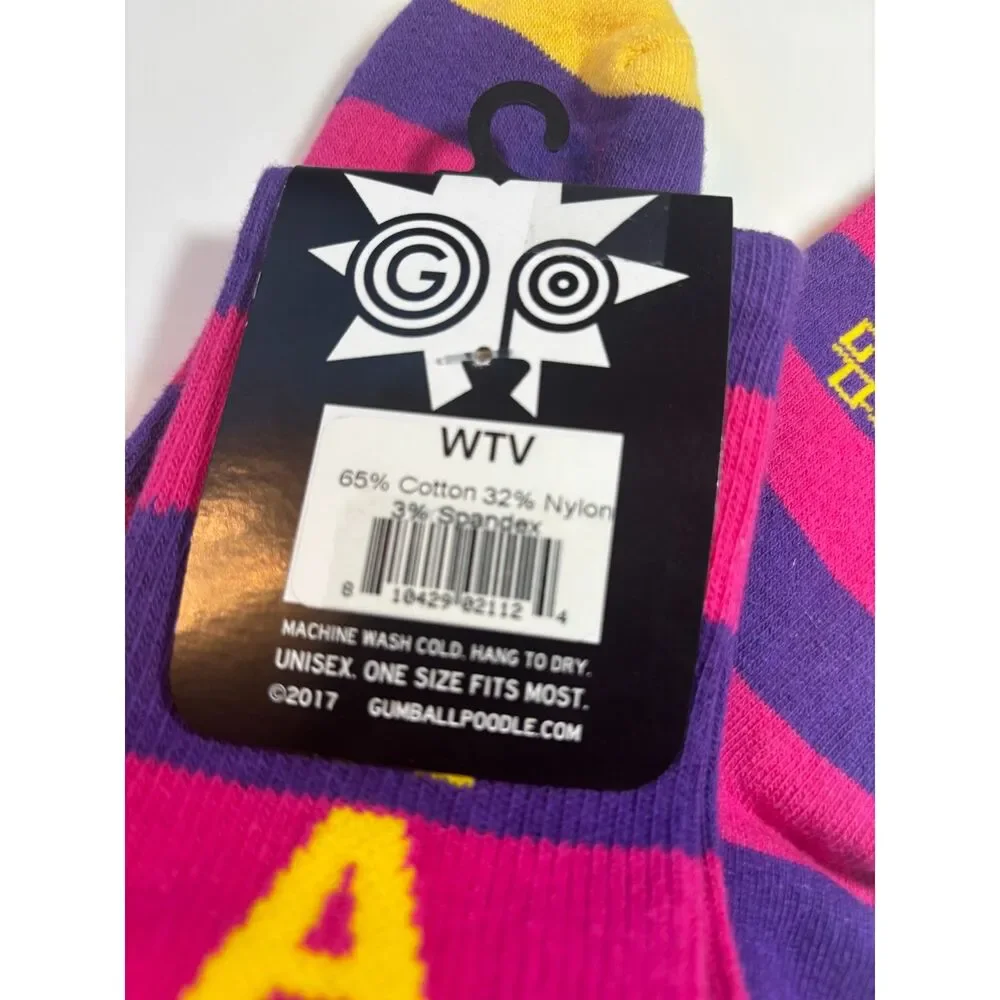 Gumball Poodle WHATEVER Knee High Socks Purple Pink Yellow Striped NWT Unisex